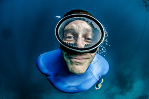 Close Up of a Diver Under Water
