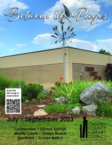 Cover of the latest issue of CCLD's Between the Pages. It features the hummingbird statue that is in front of the Camdenton Library.