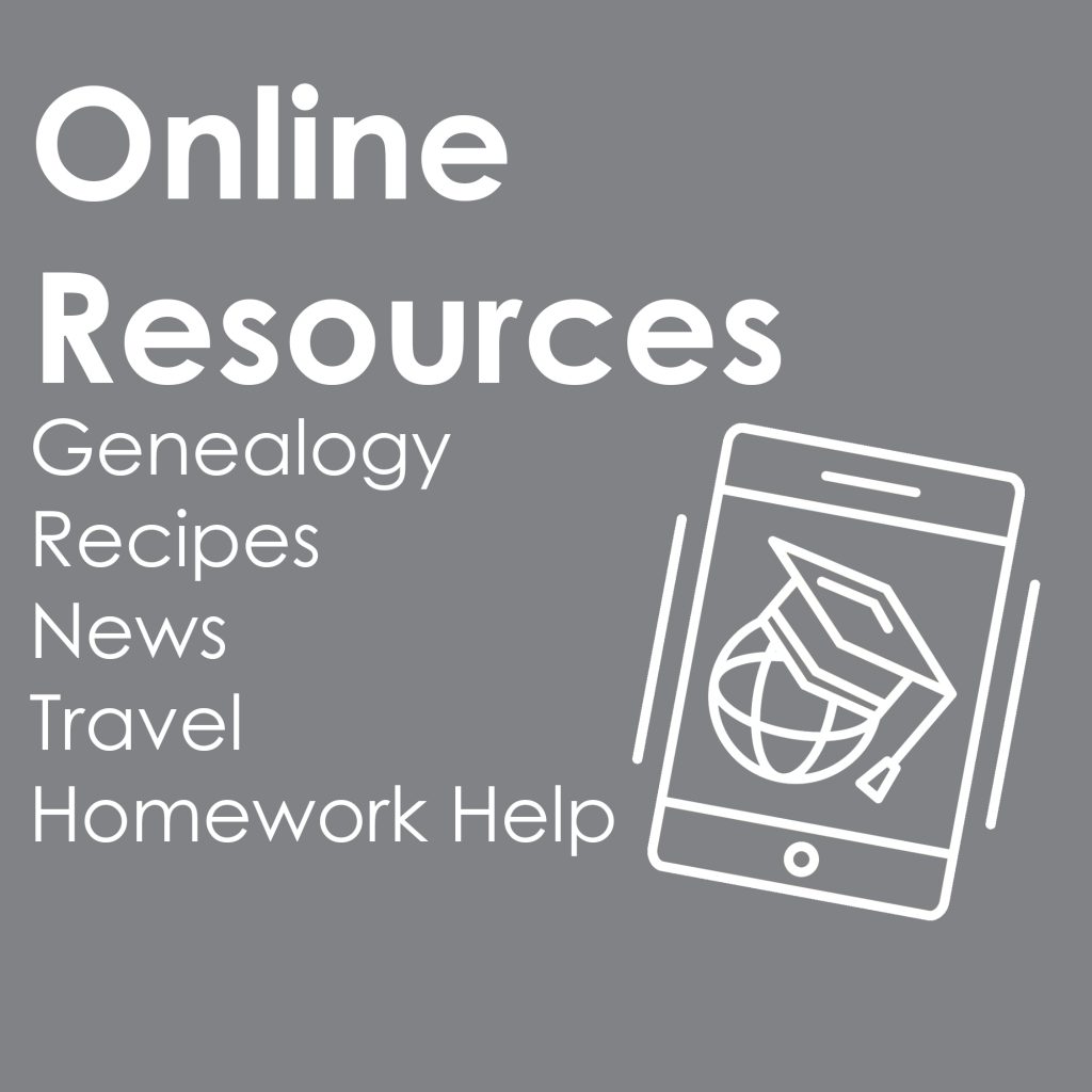 An icon of a globe wearing a graduation cap inside a tablet screen in white on a grey background to depict our online resources available online.